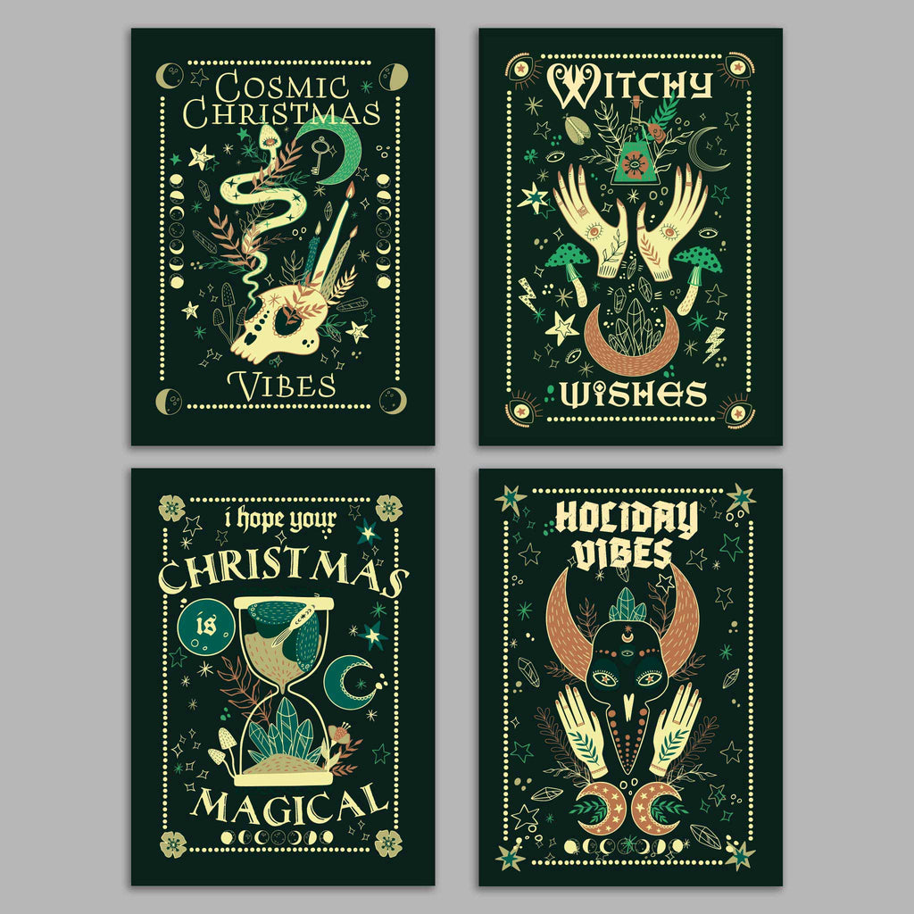 Witchy Christmas Greeting Cards, Set of 24