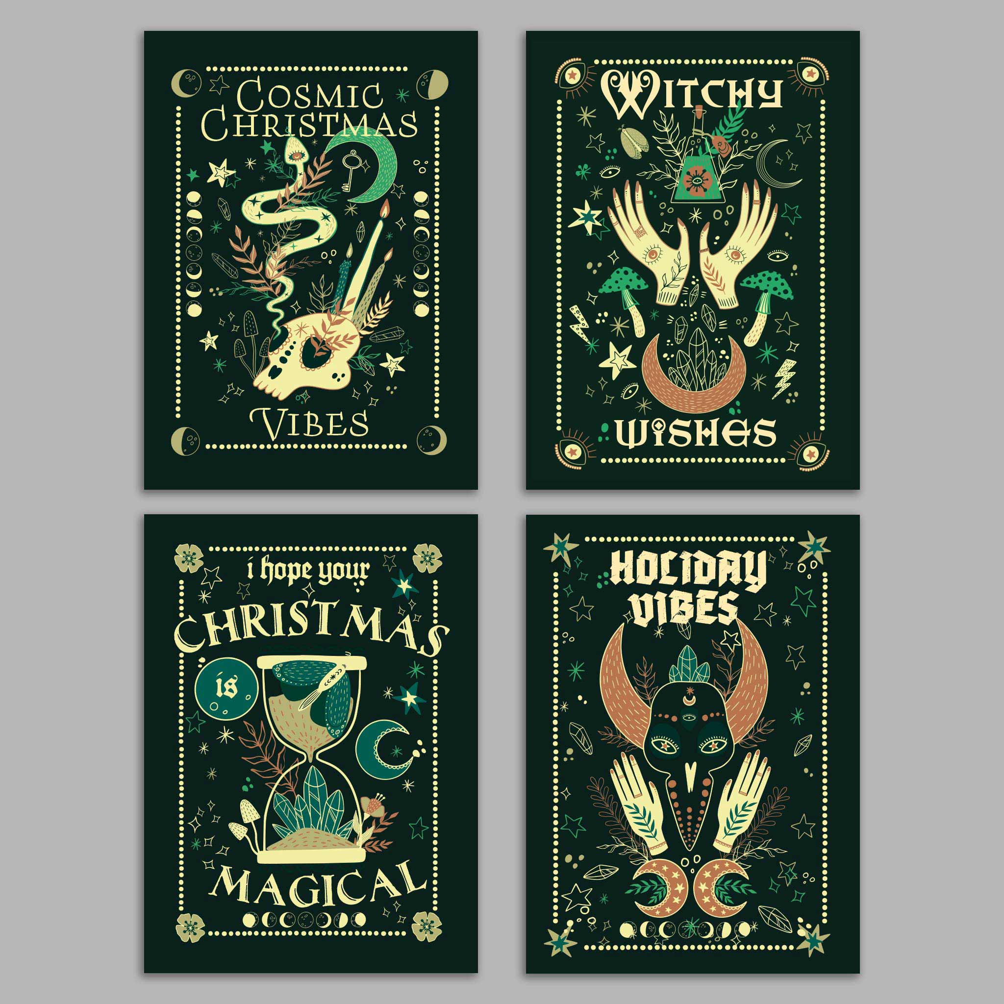 Witchy Christmas Greeting Cards, Set of 24
