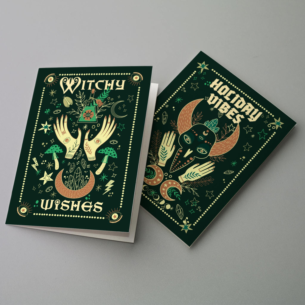 Witchy Christmas Greeting Cards, Set of 24