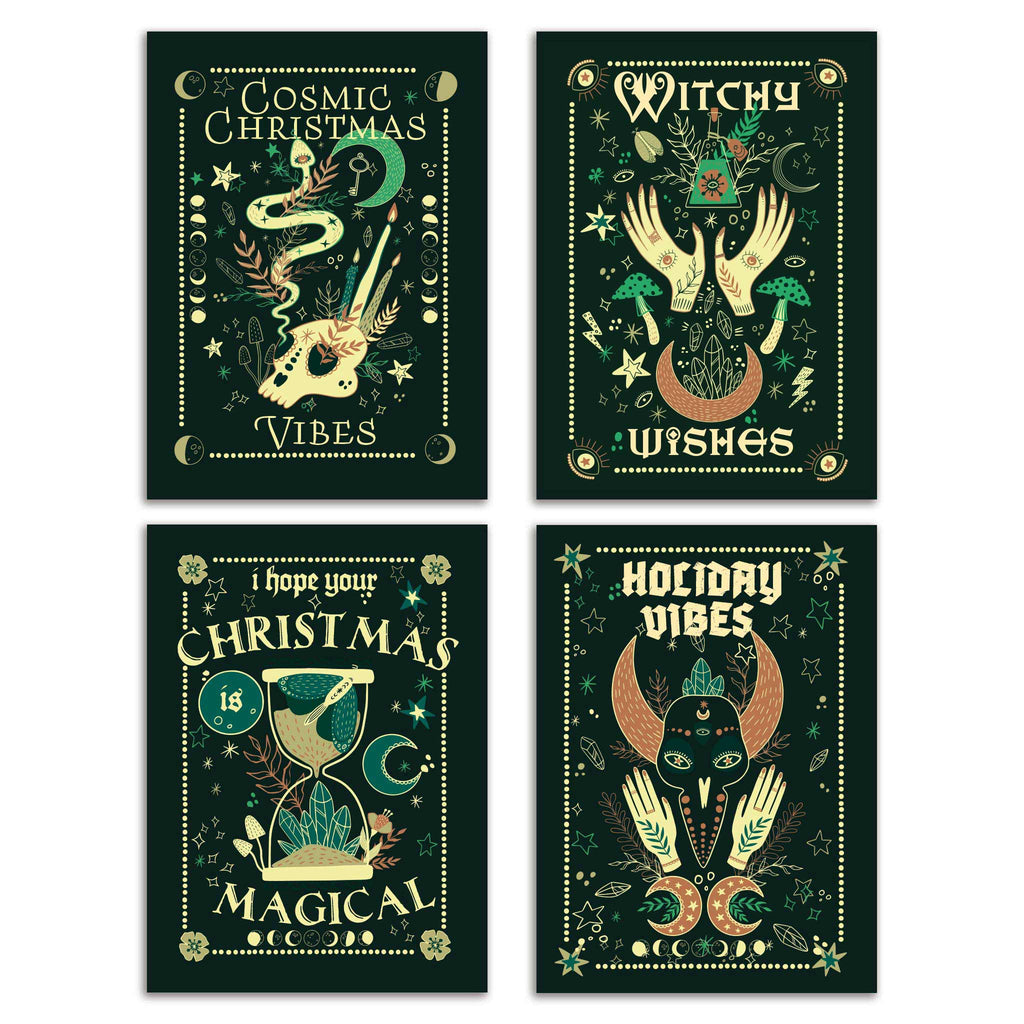 Witchy Christmas Greeting Cards, Set of 24